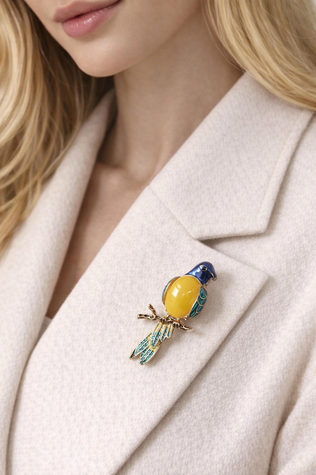 Sarı Lacivert Saksağan Kuşu Broş