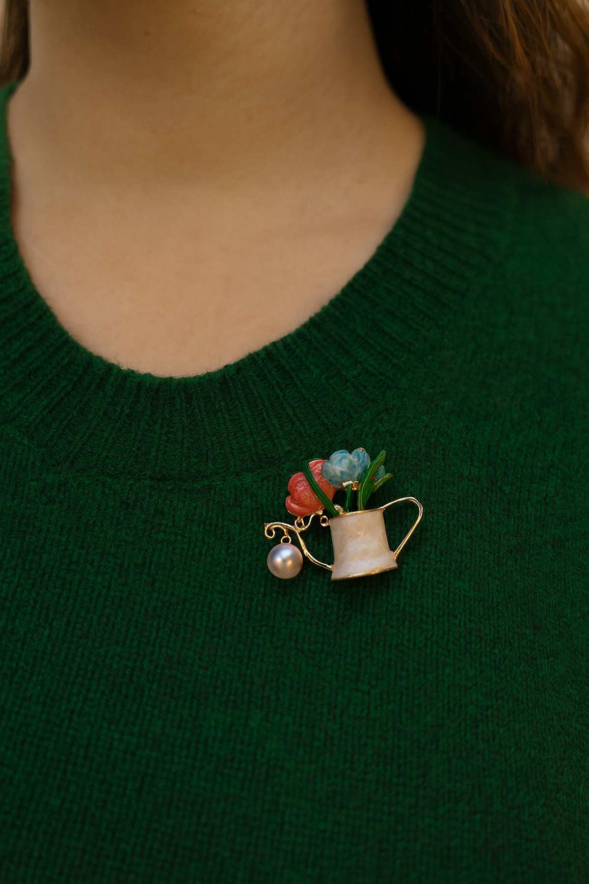 Sedef Çiçekli Saksı Broş