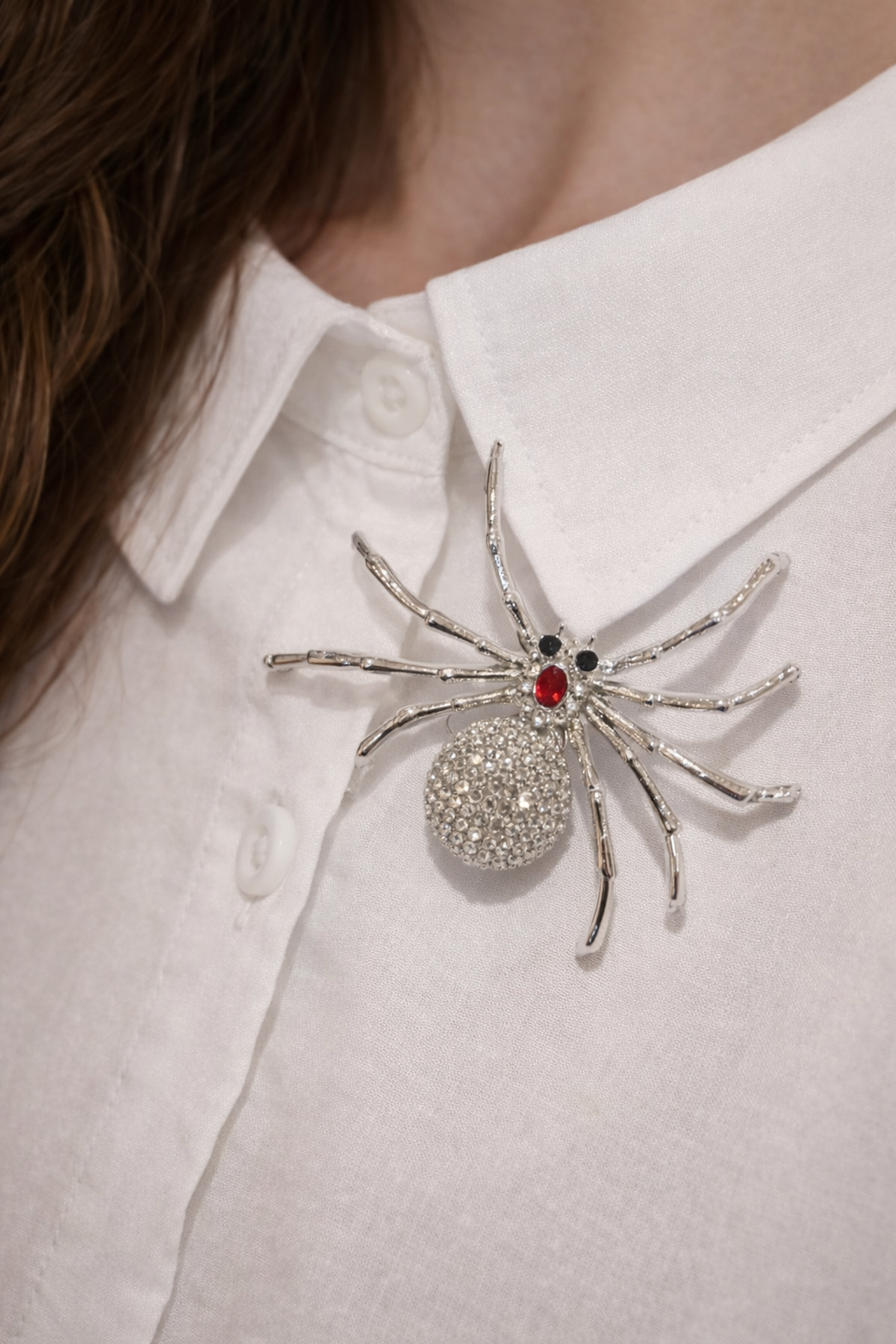 Silver Taşlı Örümcek Broş