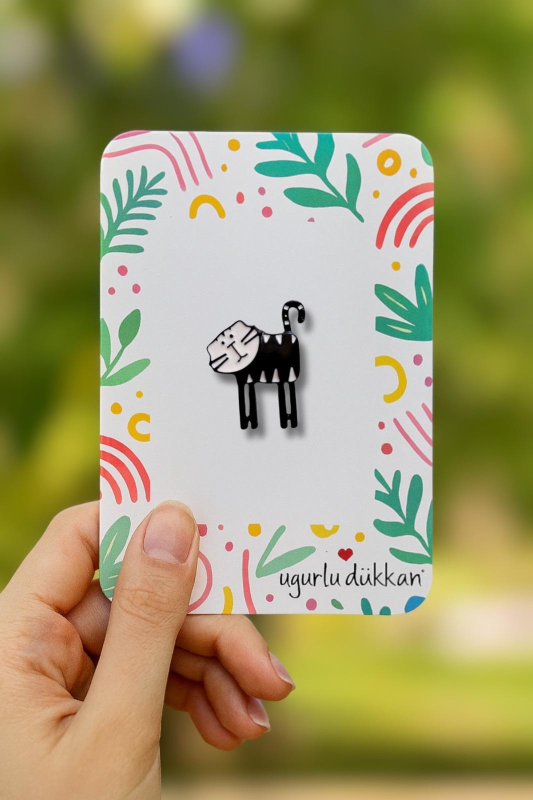 Siyah İnce Bacaklı Kedi Rozeti