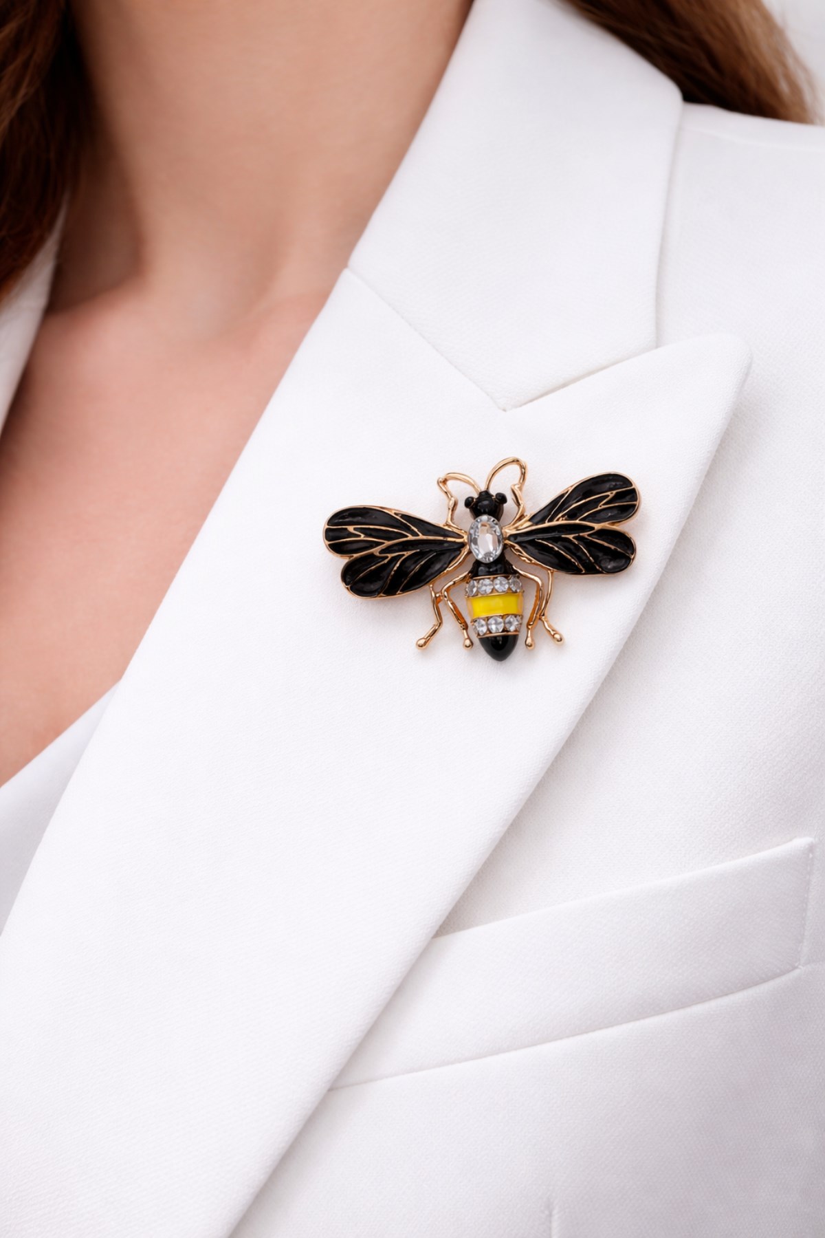 Siyah Kanatlı Taşlı Arı İğneli Broş
