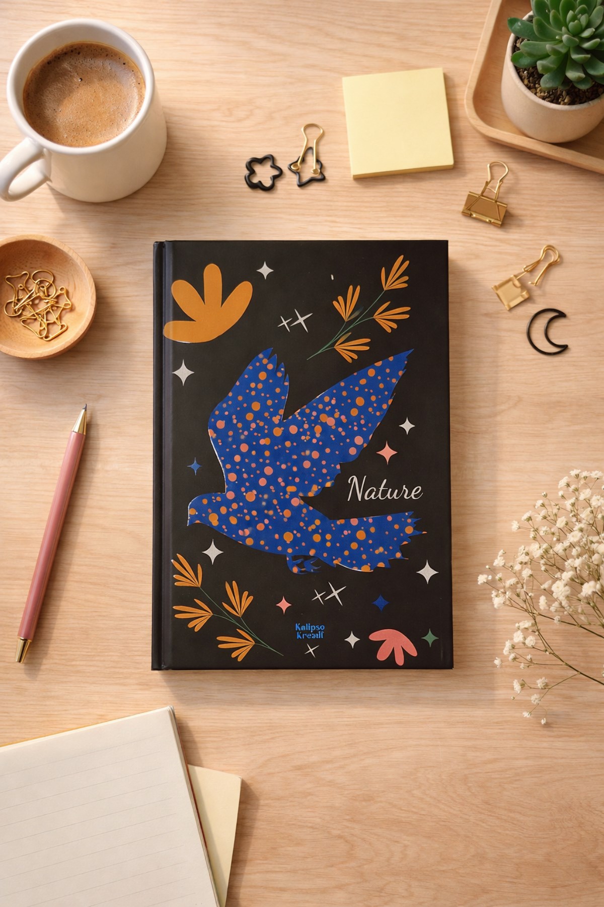 Siyah Zemin Mavi benekli Güvercin Çizgili Defter 14X20cm
