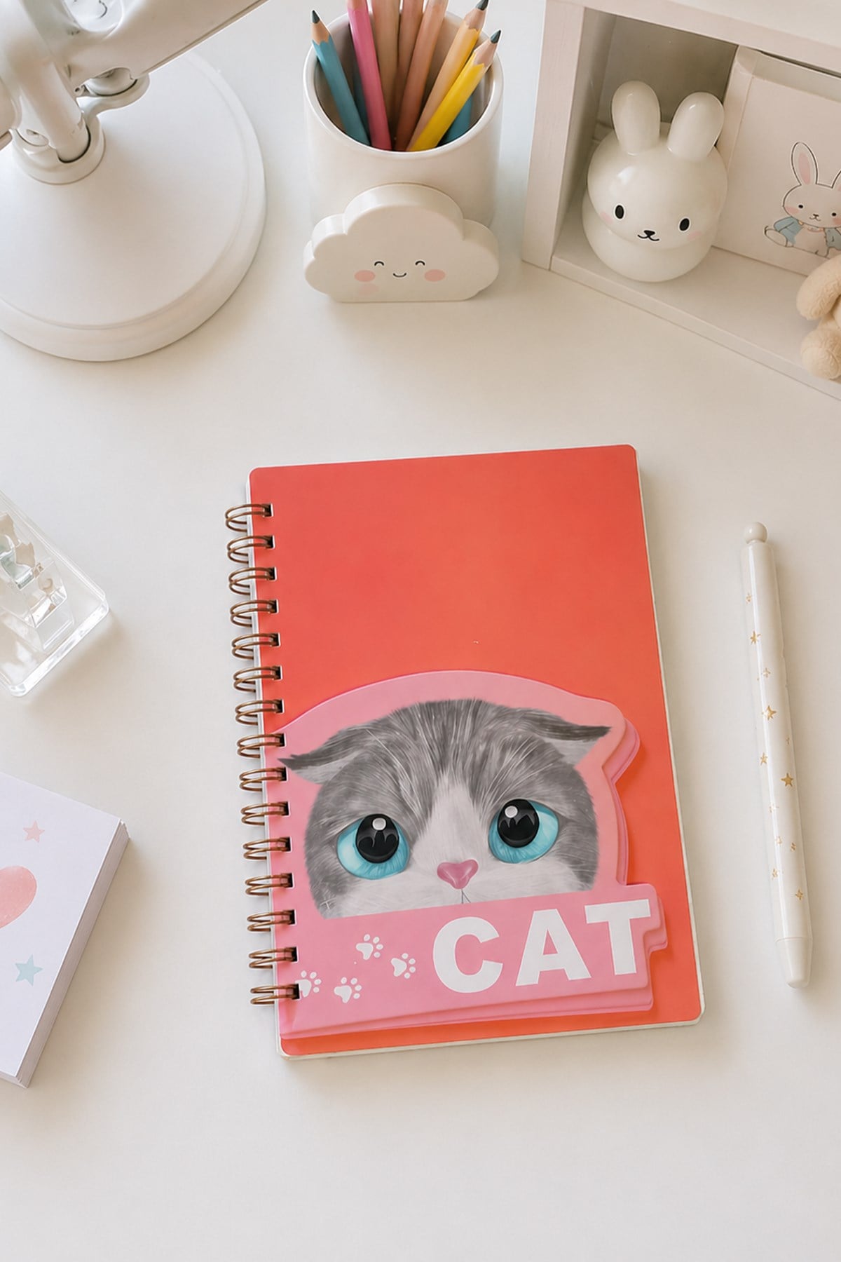 Turuncu Kapaklı  Kedi Kapaklı Spiral Defter