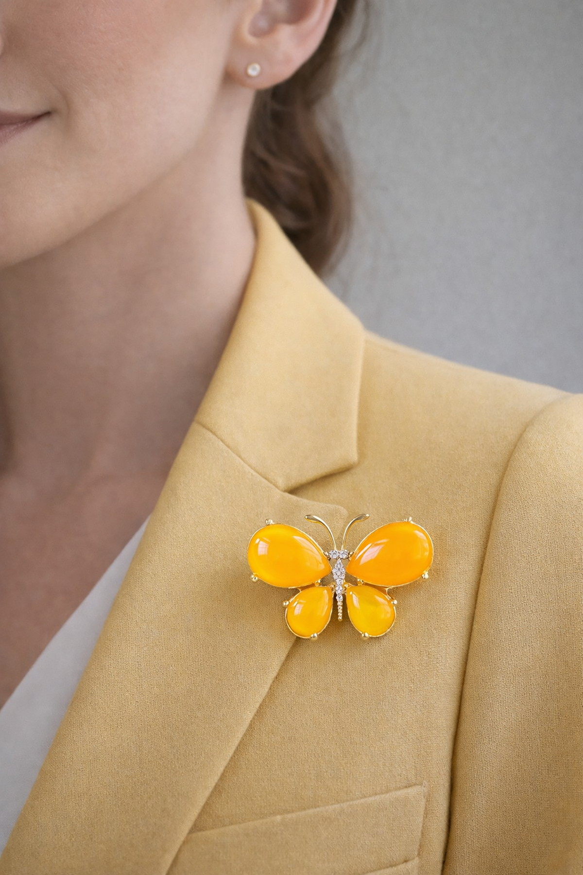 Turuncu Taşlı Kelebek İğneli Broş