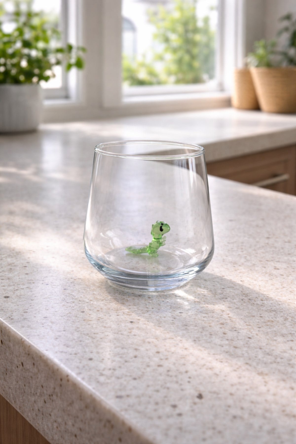 Yeşil Dinazor Cam Su Bardağı