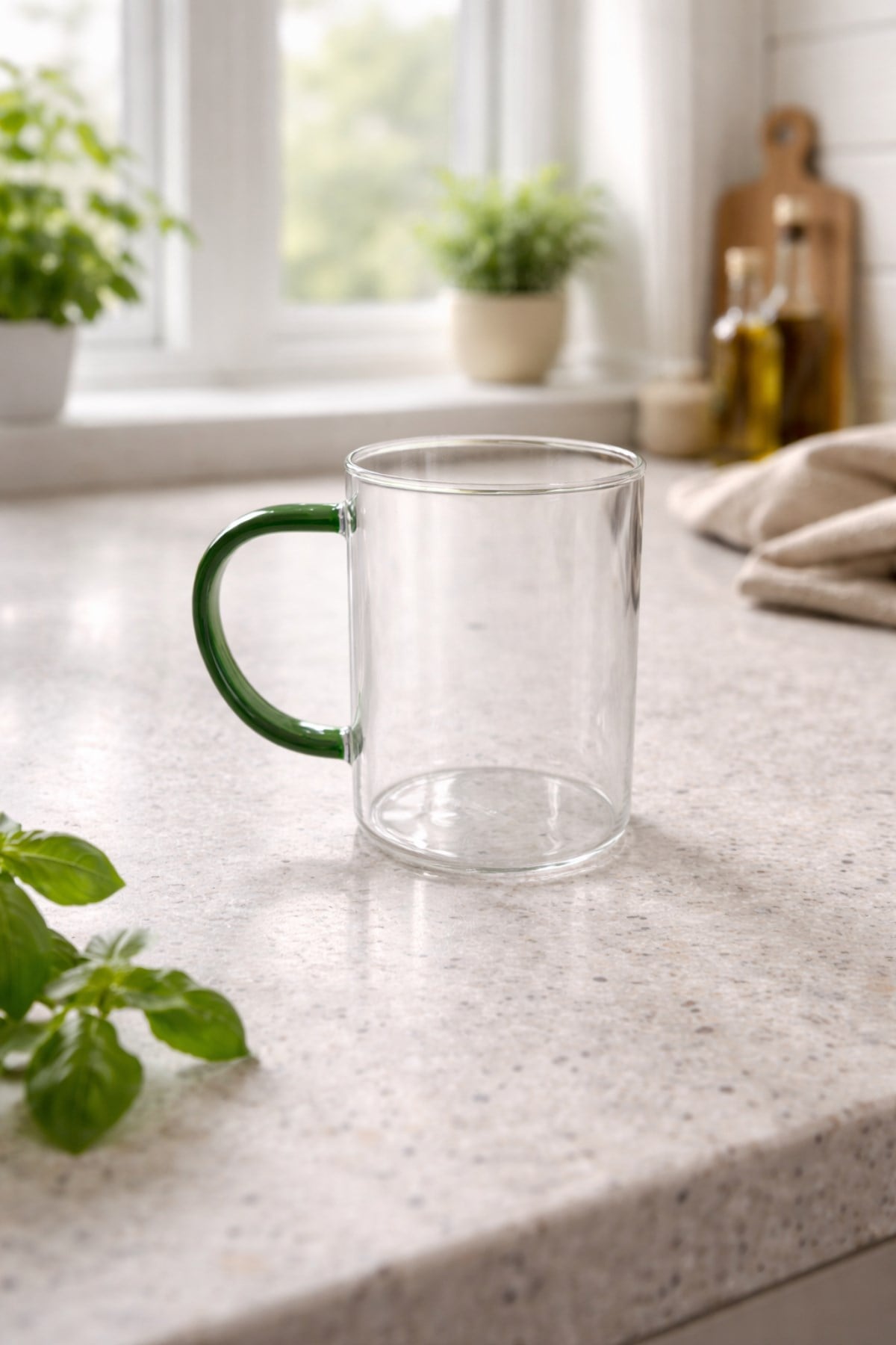 Yeşil Kulplu Borosilikat Cam Bardak 330 Ml