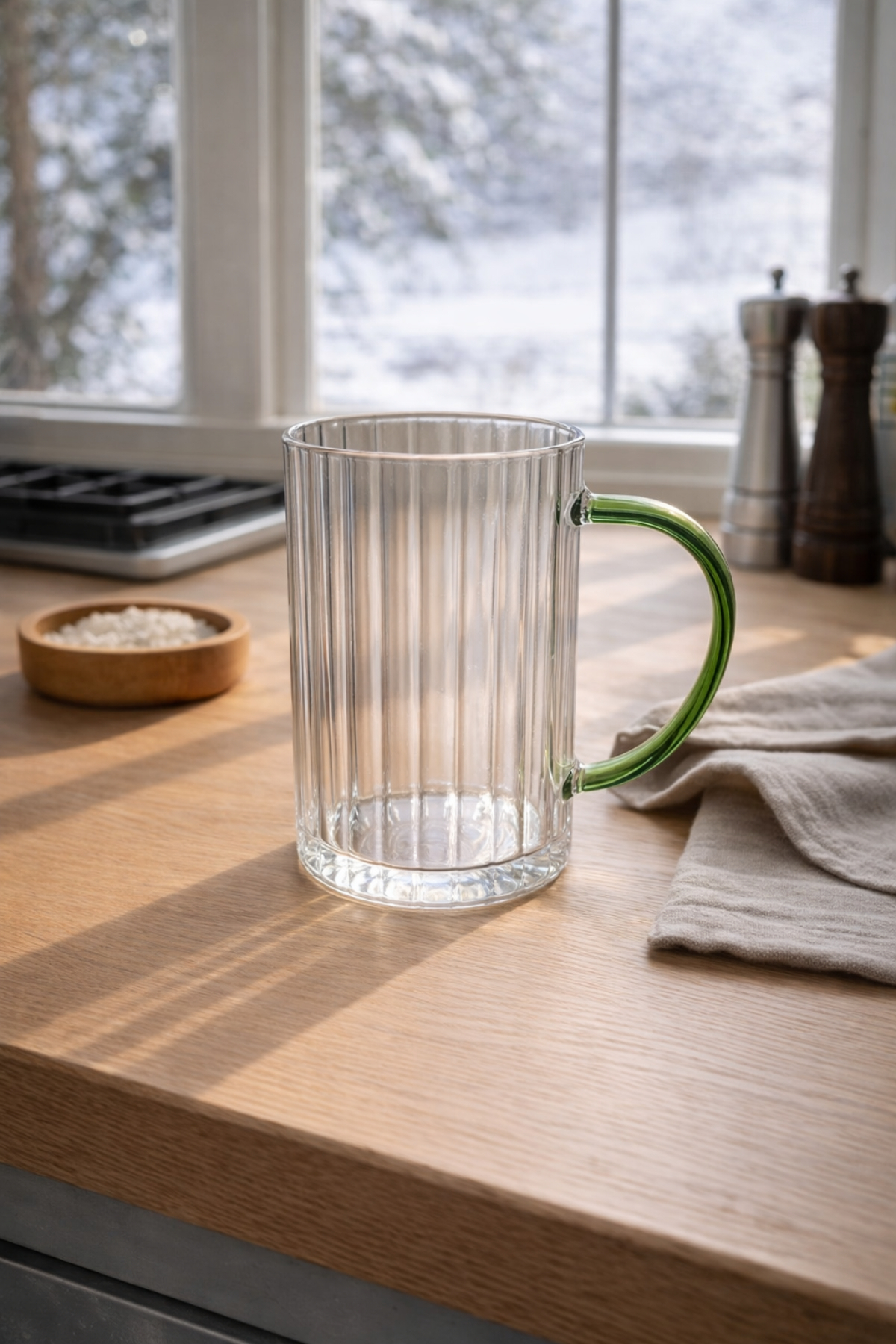 Yeşil Kulplu Cam Kupa 450 Ml