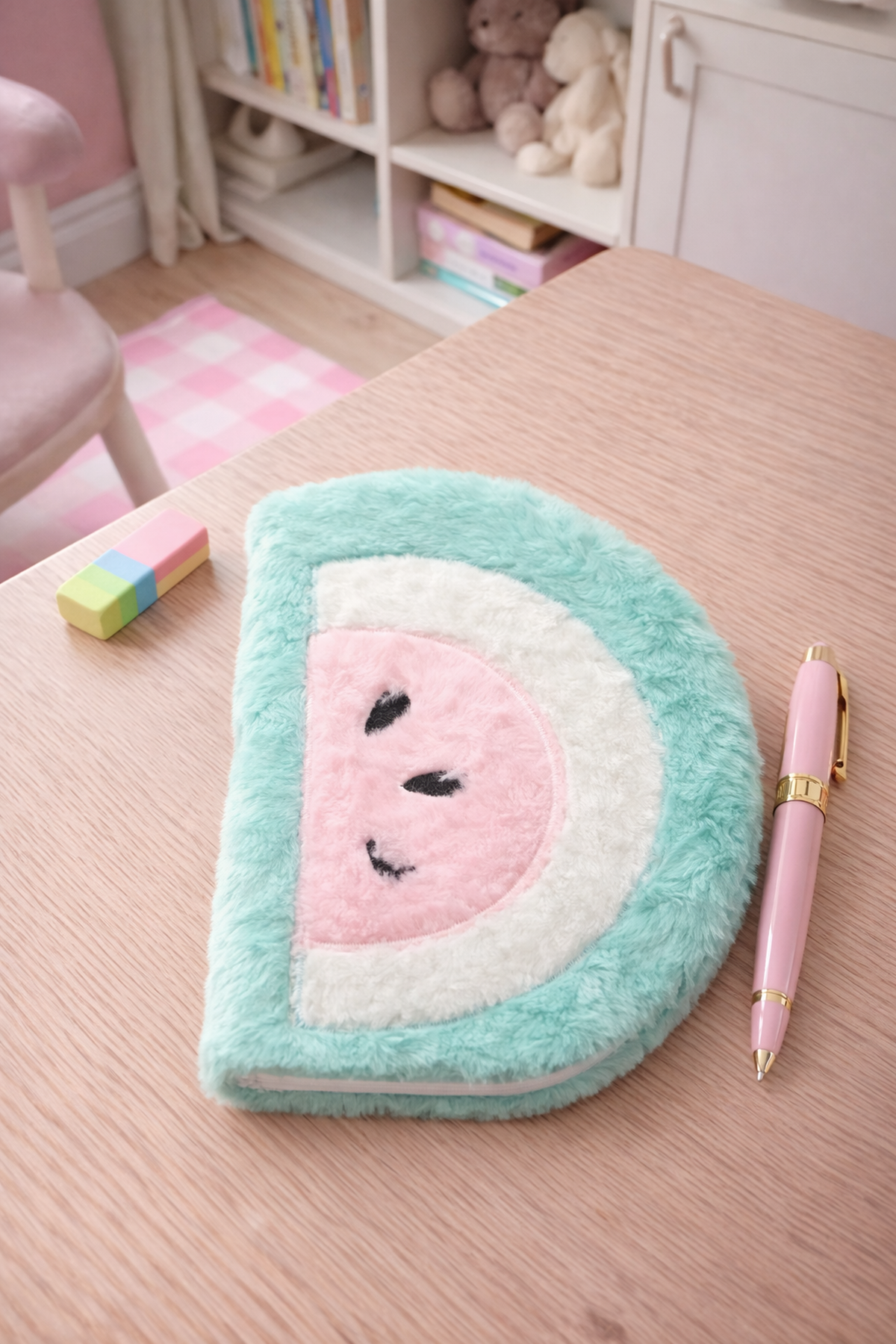 Yeşil Peluş Yarım Karpuz Çizgili Defter