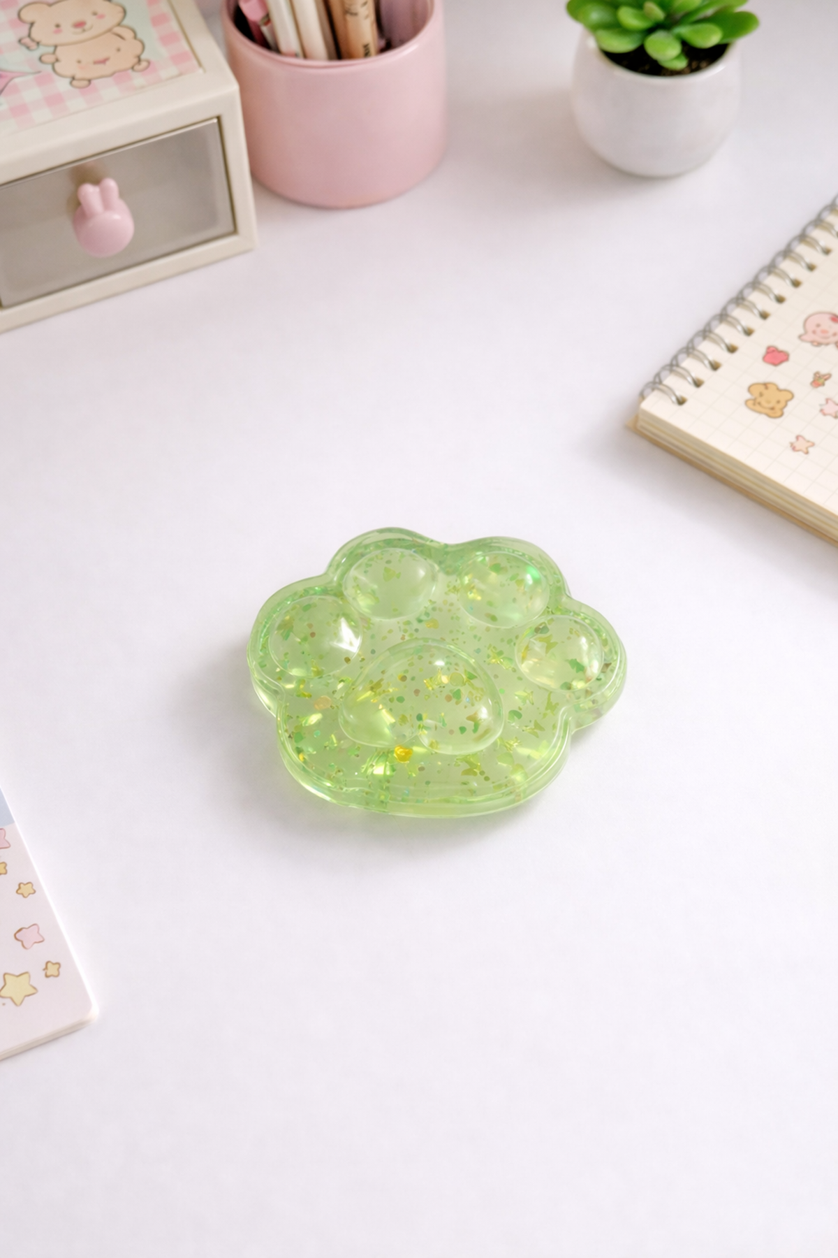 Yeşil Şeffaf Yaldızlı Pati Squishy