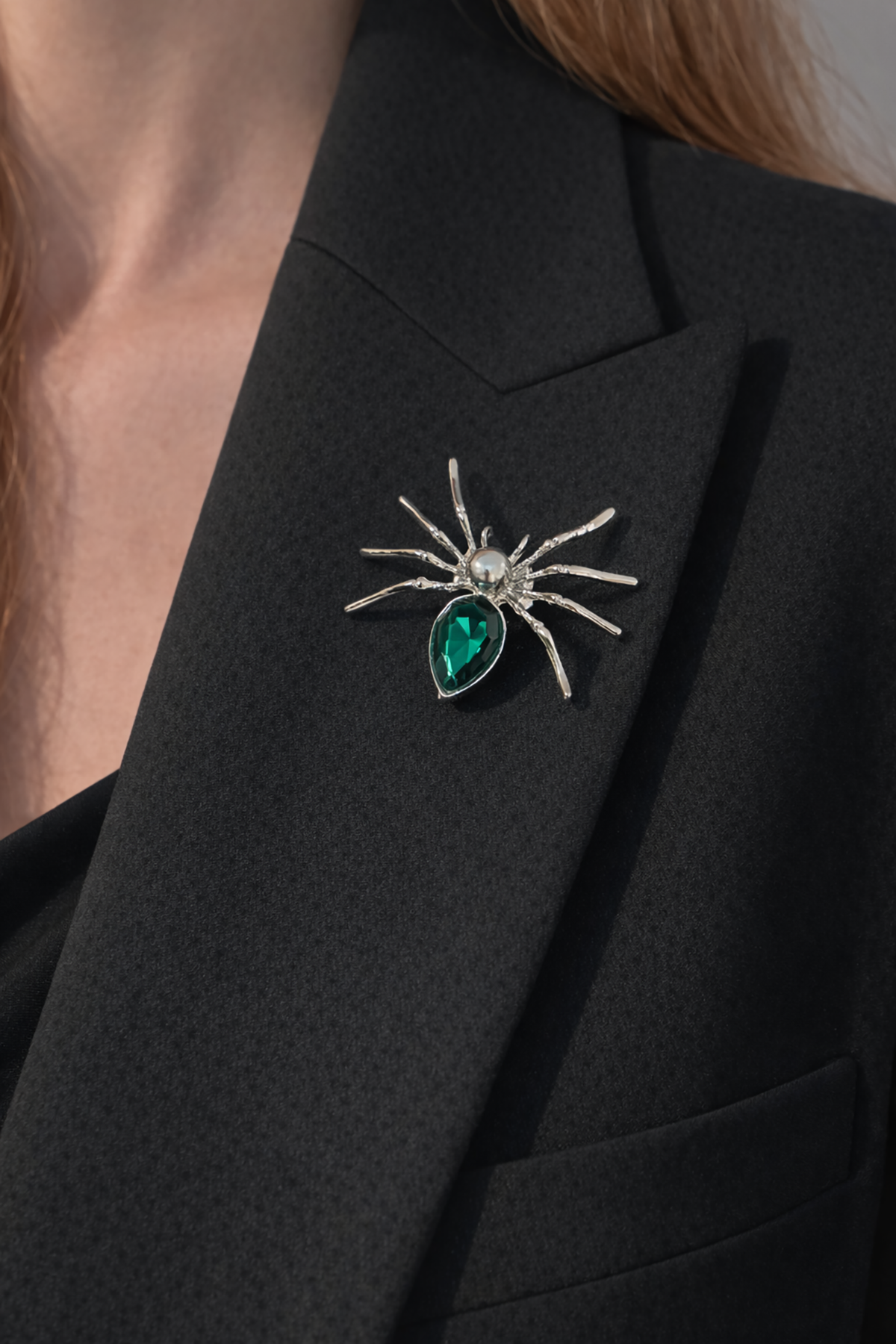 Yeşil Taşlı Örümcek İğneli Broş