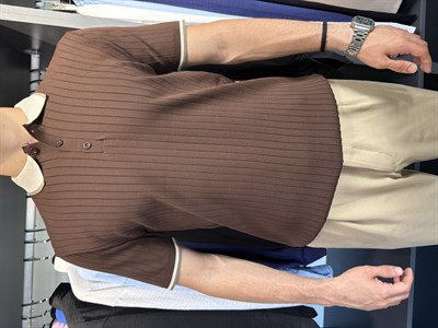 Yaka Detay Fitilli Triko Tshirt Kahverengi