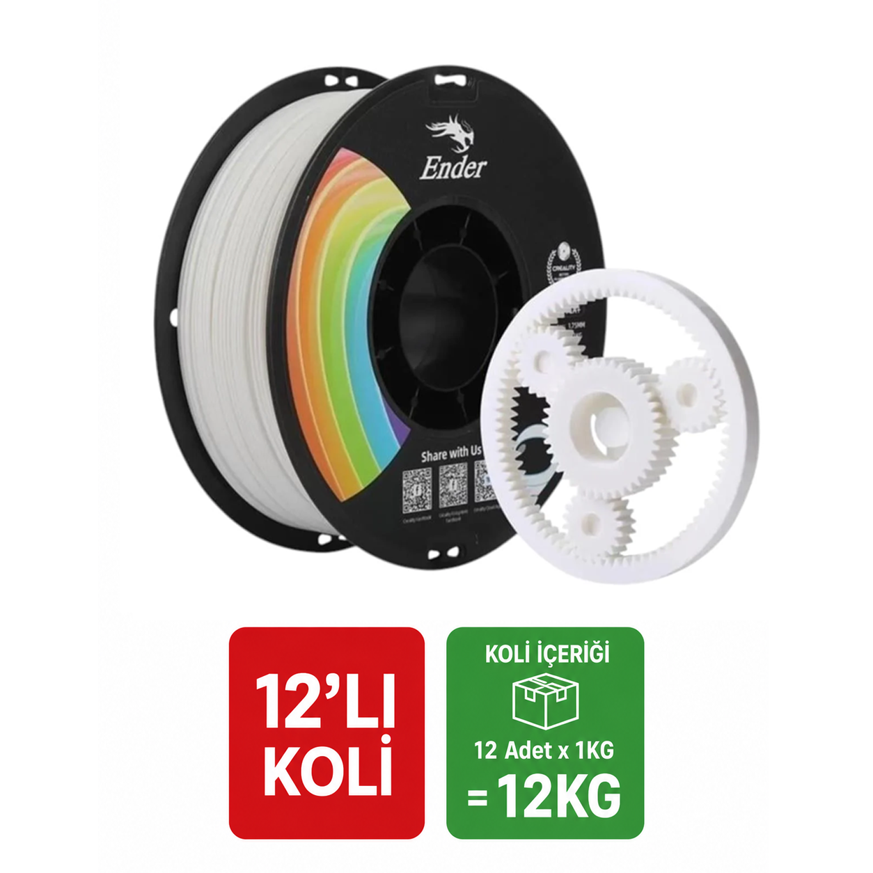 12 Kg Creality Ender PLA+ Beyaz Filament 1.75mm 1kg