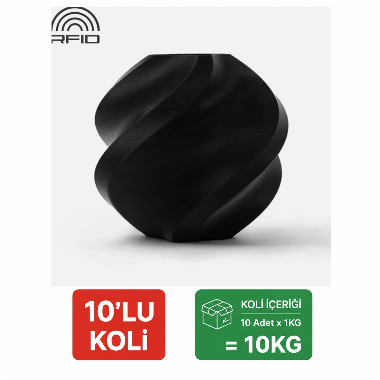10 Kg Bambu Lab PLA Basic Siyah Filament 1.75mm 1kg