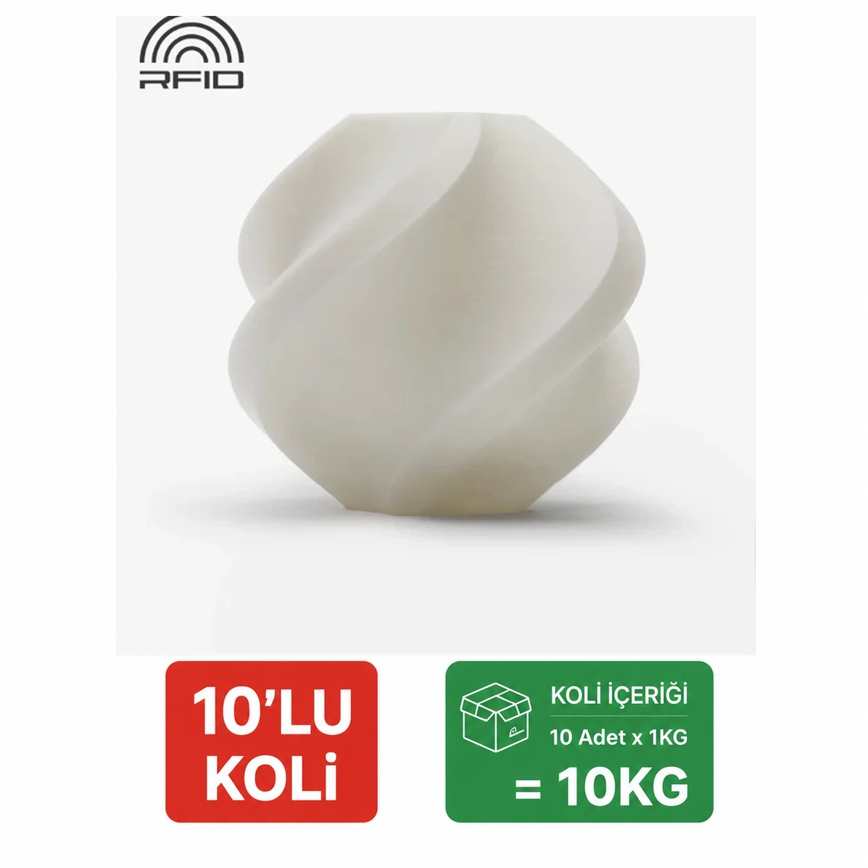 10 Kg Bambu Lab PLA Basic Jade Beyaz Filament 1.75mm 1kg