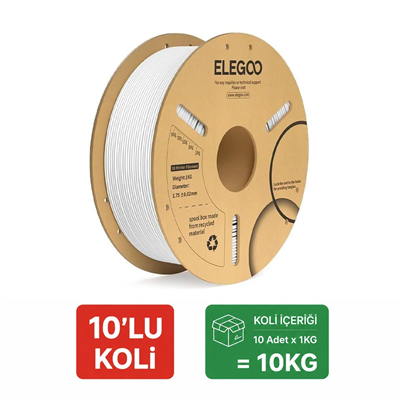 10 Kg ELEGOO PLA+ Beyaz Filament 1.75mm 1kg