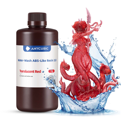 Anycubic Water-Wash ABS-Like Resin 3.0-Trans.Red