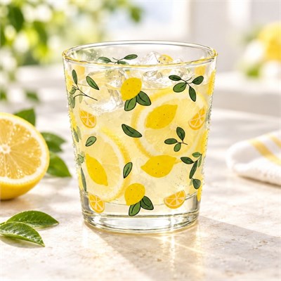 6 Lı Cam Bardak Limon Desenli 280 ml