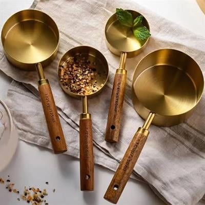 Ahşap Saplı 4 Lü Ölçü Kaşığı Seti - Gold