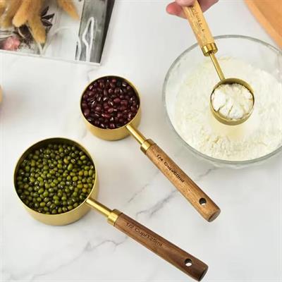 Ahşap Saplı 4 Lü Ölçü Kaşığı Seti - Gold