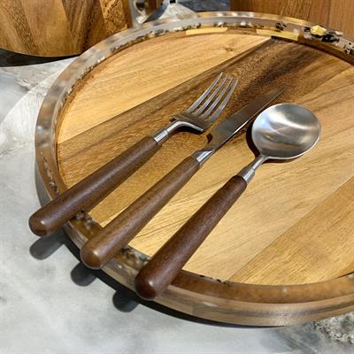 Akasya Ahşap Saplı 18 Parça Çatal Kaşık Bıçak Takımı