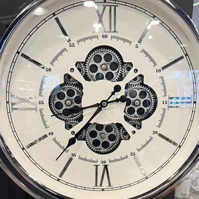Decorative Clock with Tripod Stand and White Wheels Silver and Black
