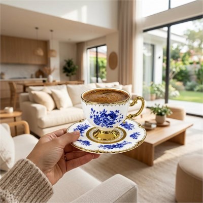 Blue Rose 6 Lı Kahve Fincan Takımı
