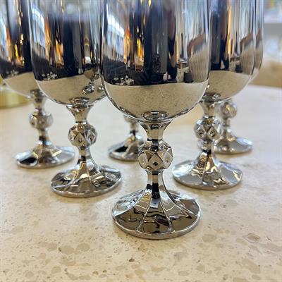 Bohemia Crystal 6 Flute Glasses Decorated Silver