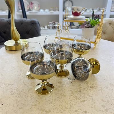 Bohemia Crystal 6-Piece Chubby Cup Decorated Gold