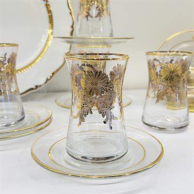 Bordür Çiçek 6 Lı Çay Seti Gold