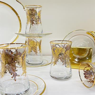 Bordür Çiçek 6 Lı Çay Seti Gold