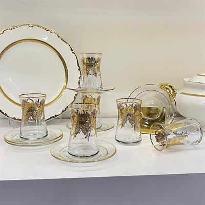 Bordür Çiçek 6 Lı Çay Seti Gold
