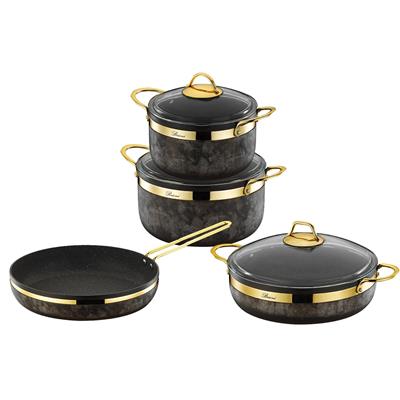 Brioni Royal Stone 7 Parça Taş Granit Tencere Tava Seti - Kumtaşı Altın