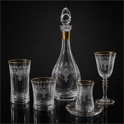 Butik Kristal 61 Parça Bardak Seti Gold