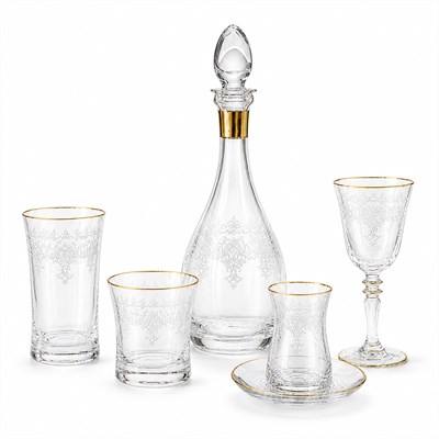 Butik Kristal 61 Parça Bardak Seti Gold