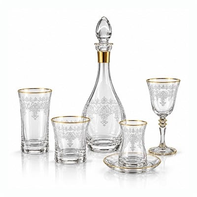 Butik Kristal 61 Parça Bardak Seti Gold