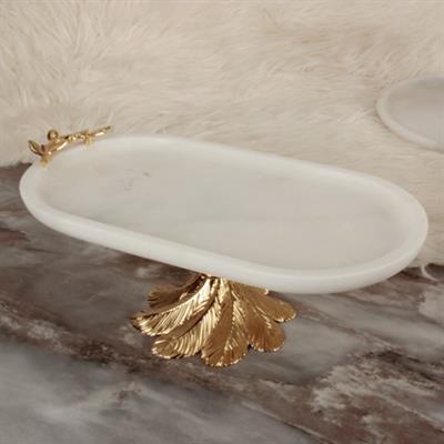 Concord Beyaz Mermer Oval Ayaklı Sunum Tabağı