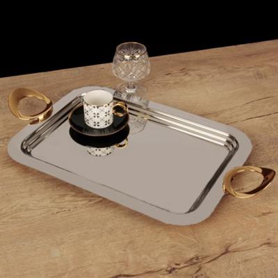 Elit Medium Çelik Tepsi - Gold Kulp