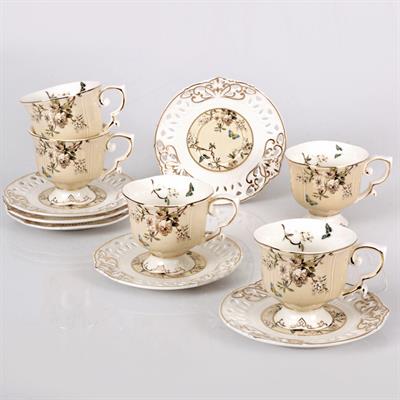 Flower Set of 6 Coffee Cups - Cream