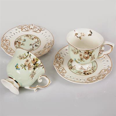 Flower Set of 6 Coffee Cups - Green