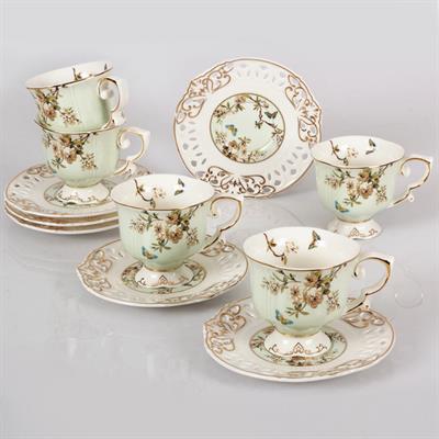 Flower Set of 6 Coffee Cups - Green
