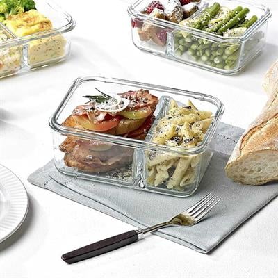 Glasslock Dikdörtgen 2 Bölmeli Cam Saklama Kabı - 920 ml