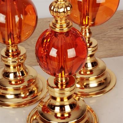 Globe Gold Düz 3 lü Dekoratif Kristal Küre - Turuncu