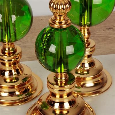 Globe Gold Düz 3 lü Dekoratif Kristal Küre - Yeşil