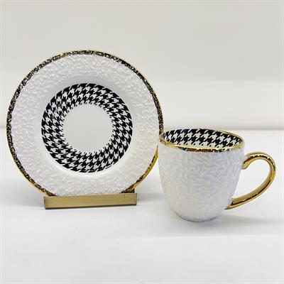 Embossed 6 Piece Coffee Cup Set Gold