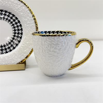 Embossed 6 Piece Coffee Cup Set Gold