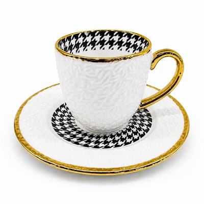 Kabartma 6 Lı Kahve Fincan Takımı Gold