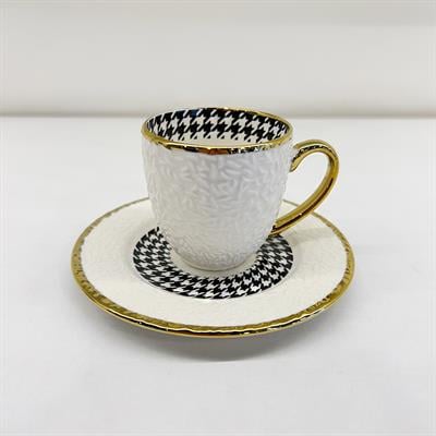 Embossed 6 Piece Coffee Cup Set Gold