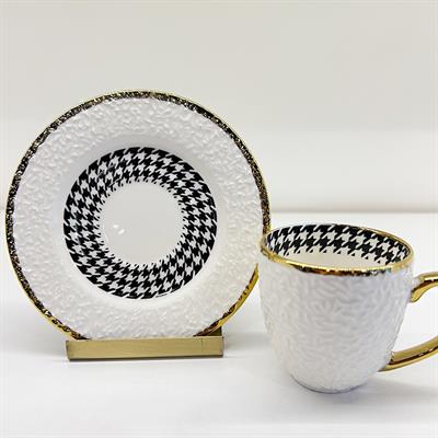 Embossed 6 Piece Coffee Cup Set Gold
