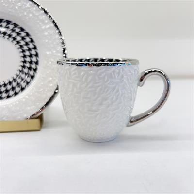 Embossed 6 Piece Coffee Cup Set Silver