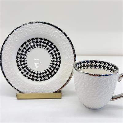 Embossed 6 Piece Coffee Cup Set Silver